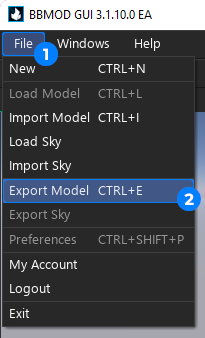Select Export Model from the File menu