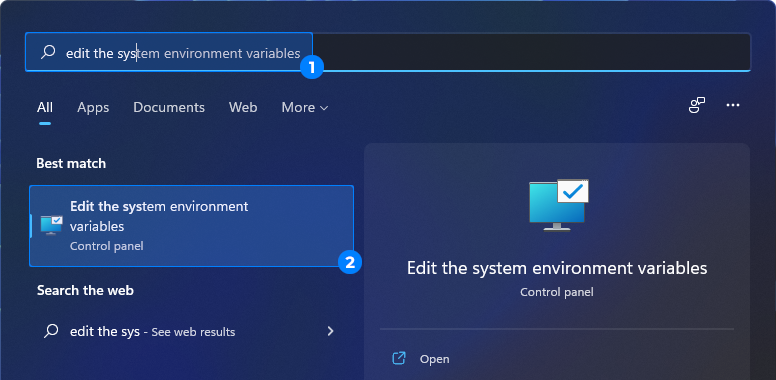 Search "edit the system environment variables"